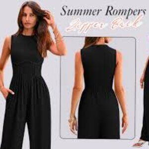 PrettyGarden Sleeveless Mock Turtleneck Jumpsuit with Pockets/Black - Size XL